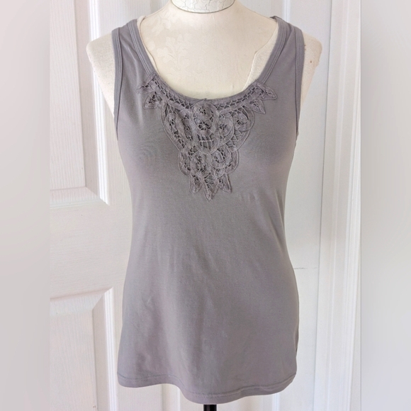 Z Tops - Z Gray Lace Detail Women's Tank Top